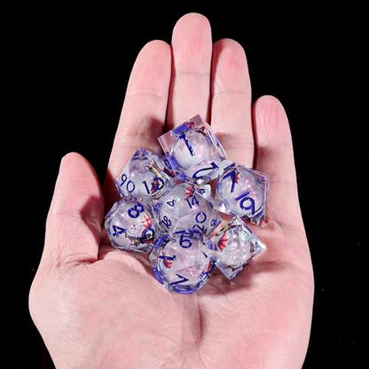 Dragon Pattern Polyhedral Dice Set, 7-Piece Clear Resin with Blue Numbers, D20 D12 D10 D8 D6 D4 D%, Fantasy Theme for Dungeons D and D RPGs, MTG, Pathfinder and Board Games - color: Resin Dragon-deep Blue