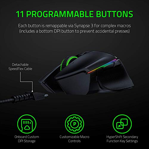 Razer Basilisk Ultimate HyperSpeed Wireless Gaming Mouse: Fastest Gaming Mouse Switch - 20K DPI Optical Sensor - Chroma RGB Lighting - 11 Programmable Buttons - 100 Hr Battery - Classic Black - size: Mouse Only