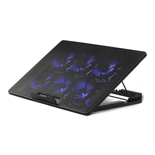 Amazon Basics Laptop Cooling Pad Stand with 6 Quiet Fans, Height Adjustable, for 12-17 inch Laptops, with USB-A and USB-C Ports