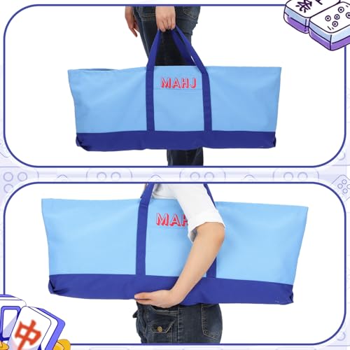 Mahjong Bag for Tiles and Racks Empty American Mahjong Tiles Carrying Tote 31.5 x 12 x 4 Inches Canvas Tile Games Accessories Gifts for Card Pushers Rack Mat Carrying, Case Only(Dark Blue) - color: Dark Blue