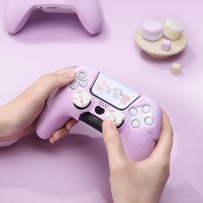 GeekShare Compatible with ps5 Controller Skin Set, Silicone Protective Shell for Gaming Consoles Wireless Controller, Sweet Ice Cream Purple Cover with 2 Thumb Grip Caps - Mikko - color: Mikko