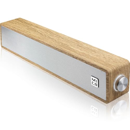 MICA Computer Speakers, Vintage Wired Computer Sound Bar, Retro Wooden Mini Soundbar, 3.5mm Aux Connection, USB Powered PC Speakers for Desktop Monitor, Laptop, Tablets (Yellow) - color: Yellow
