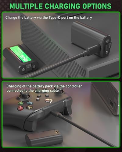 GKHERD Rechargeable Controller Battery Pack for Xbox One/Xbox Series X|S, 2x6660mWh Battery Pack with Type-C Charging Cable for Xbox One/S/X/Elite Controller