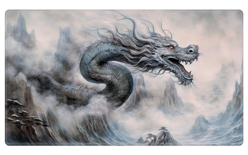 Card Playmat 70 x 40 cm Game Mats Tabletop Magic for MTG/TCG Cards, Trading Card Game Playing Stitched Commander Deck Gaming Desk Duel Mat Card Gameplay Mats, Ink Fantasy Oriental Dragon - color: Ink Fantasy Oriental Dragon, size: 27.5"X15.7"