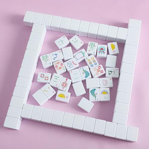 160 Engraved American Mahjong Game Set with Carrying Bag and Accessories, 1.2’’ Mahjong Tile Set - color: 1-white