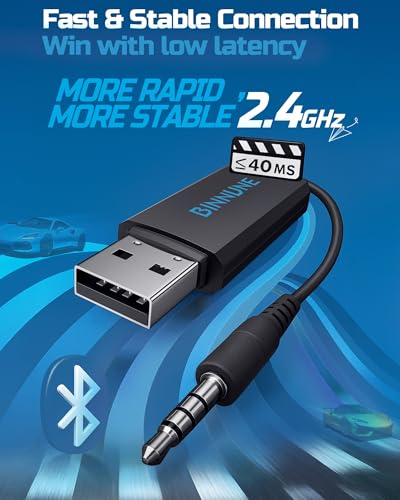 BINNUNE Wireless Gaming Headset — 2.4GHz Low-Latency USB Dongle + Bluetooth, 50mm Drivers 7.1 Surround, Noise-Cancelling Mic, 40H Battery — Over Ear Wireless Headphones for PS5, PC, Laptop, Blue - color: Blue, style: For PS5