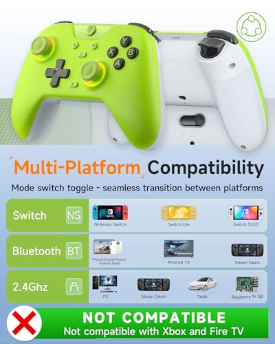 EasySMX 2.4G Wireless Bluetooth Controller for PC/Steam/Switch with Hall Triggers, Hall Joysticks and RGB Light- Upgraded PC Controller Compatible with Black Myth: Wukong, Multi-Platform Support - color: green