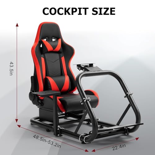 Marada Racing Simulator Cockpit with Red Seat Fit for 12Nm Direct Drive | Fit for Logitech/Thrustmaster/Moza/Fanatec, 50mm Large Round Tube Professional Sim Rig, Wheel Pedal Handbrake not Included