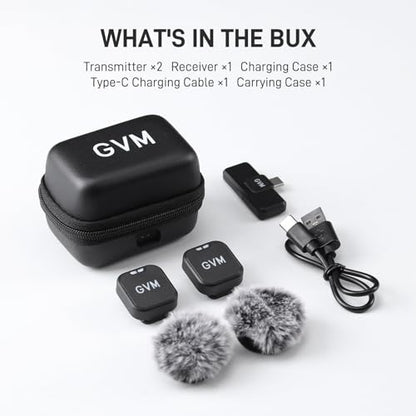 GVM CM2 Wireless Lavalier Microphone, USB-C Clip-On Mic for iPhone 15/16/17 & Android, Mini Mic with Noise Cancelling and Charging Case for Content Creation, Vlogging, Podcast & Streaming