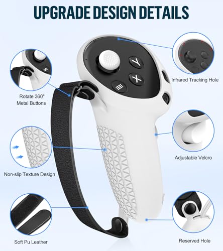 Silicone Cover Set Compatible with Meta Oculus/Quest 3, VR Accessories Protective Cover Includes Controller Grips, Front Shell Headset Cover and Face Cover, Not Fit Quest 3S (White) - color: White