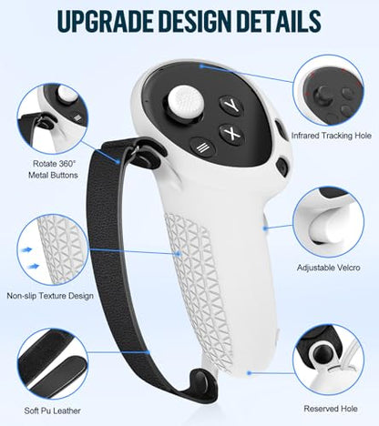 Silicone Cover Set Compatible with Meta Oculus/Quest 3, VR Accessories Protective Cover Includes Controller Grips, Front Shell Headset Cover and Face Cover, Not Fit Quest 3S (White) - color: White