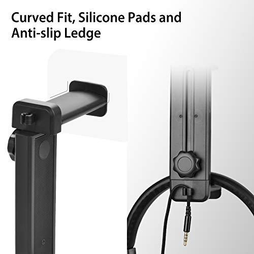 HS906 Headphone Stand & Hanger 2 in 1, Above & Under Desk | Gaming Headset Holder Mount Hook with Height Adjustable & Rotating Clamp, Earphone Rack with Cable Clip