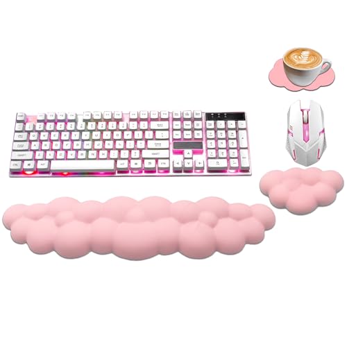 Ergonomic Keyboard Wrist Rest, PU Leather Memory Foam Cloud Wrist Rest | Wrist Rest for Computer Keyboard, Cute Mouse Wrist Rest for Gaming, Office, Computer, Laptop, Typing Pain Relief, Pastel Pink - color: Pastel Pink