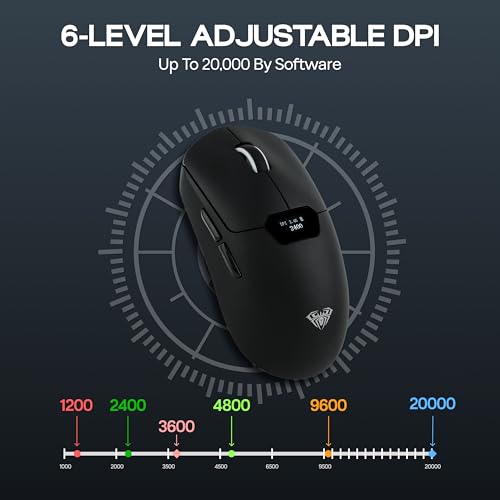 MechLands Aula SC390 Lightweight Gaming Mouse with Display Screen | 2.4G/USB-C/BT Wireless Mouse w/ 400mAh Battery, Adjustable 20,000 DPI, 1000 Polling Rate, PAW3311 Sensor, for Win/Mac (Black) - color: Black