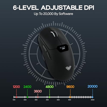 MechLands Aula SC390 Lightweight Gaming Mouse with Display Screen | 2.4G/USB-C/BT Wireless Mouse w/ 400mAh Battery, Adjustable 20,000 DPI, 1000 Polling Rate, PAW3311 Sensor, for Win/Mac (Black) - color: Black