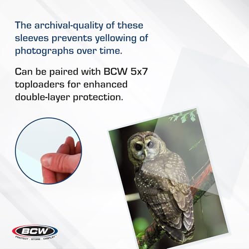 BCW 5x7 Photo Sleeves – 100 ct | Acid Free, No PVC | Soft Clear Plastic Photo Sleeves | Archival Quality | Fits 5x7 Photos & BCW 5x7 Toploaders - size: 100-PACK