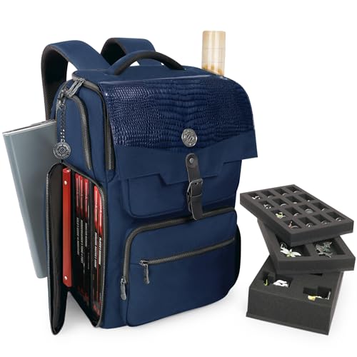 ENHANCE Collector's Edition DnD Backpack - RPG DM Bag for Dungeons and Dragons - DnD Bag fits 6-8 Books, 18" Laptop/DM Screen Slot, Miniature Foam Trays, Accessory Pockets, Map Strap (Dragon Blue) - color: Dragon Blue