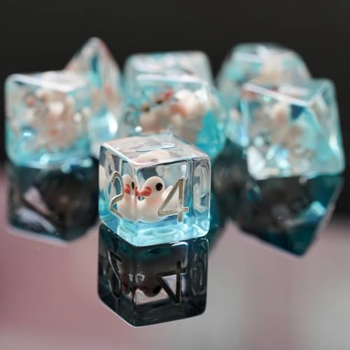 Cusdie 7-Die DND Dice, Polyhedral Dice Set Filled with Animal, for Role Playing Game D&D Dice（Pink Duck w/White Numbers） - color: Pink Duck