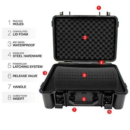 12" Hard Case with Pick Pluck Foam Insert, 13.3 x 10.5 x 4.3 Inch - Watertight Airtight Case for Pistol, Recorder, Camera, Microphone, GoPro - size: Inner 12" x 8.5" x 4"