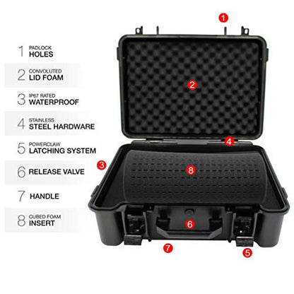 12" Hard Case with Pick Pluck Foam Insert, 13.3 x 10.5 x 4.3 Inch - Watertight Airtight Case for Pistol, Recorder, Camera, Microphone, GoPro - size: Inner 12" x 8.5" x 4"