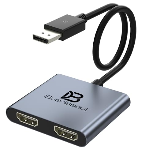 DisplayPort to Dual HDMI Adapter 4K@60Hz, DisplayPort Splitter for Dual HDMI Monitors, Supports Extended Display SST/MST Hub, DP Splitter 1 in 2 Out for PC, Desktop, NVIDIA/AMD Graphics Card - color: Grey