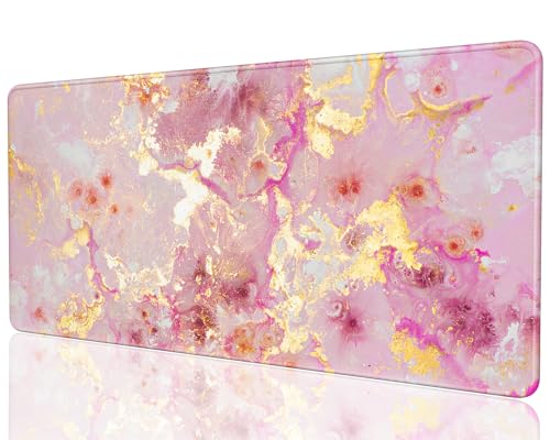 Desk Mat, 32" x 16" XXL Extended Large Gaming Mouse Pad, Desktop Decor Desk Pad, Cute Men Women Office Supplies and Accessories, XL Mouse Mat for Laptop & Keyboard, Pink Gold Marble - color: Pink Gold Marble, size: 32L x 16W inches