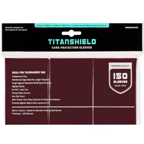 TitanShield Card Sleeves, Bordeaux Red (150 Sleeves) - Fits Pokemon, MTG | Compatible with MTG Magic the Gathering, Pokemon, One Piece, Lorcana, Flesh & Blood - Trading Card Deck Protectors - color: Bordeaux Red, size: Standard | 66x91mm