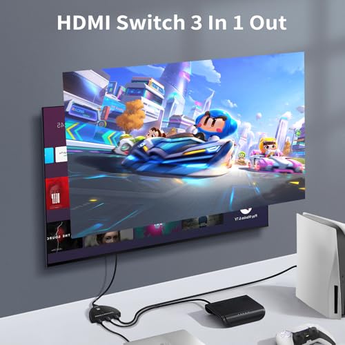 NEWCARE 8K@60Hz HDMI 2.1 Switch 3 in 1 Out, 4K@120Hz HDMI Switch Box with 2.9 ft HDMI 2.1 Cable, HDMI Splitter 3 in 1 Out Supports VRR, ALLM, HDR, HDCP 2.3, 3 Port HDMI Hub for Xbox PS5/4 HD TV - color: 3X1 8K@60Hz with 3.9ft cable