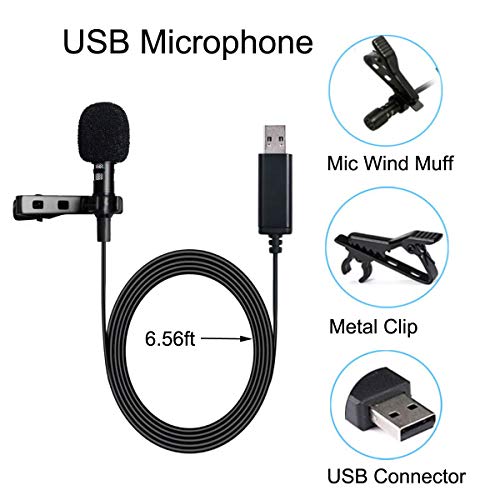USB Microphone Lavalier Lapel Clip on Mic with 6.56ft Cable for Laptop, Computer, PC, Streaming Conferencing,Interviews, Online Singing, Skype, MSN, Audio Video Recording