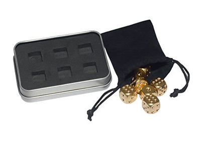 6 Sided Metal Brass Dice with Gift Metal Case & Portable Bag, 6pcs Solid Brass Dice for Tables Board Game Poker Party Playing Games, Ideal Men's Collection Gift