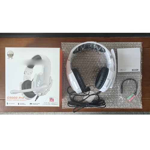 Cuifati Gaming Headset, Over Ear Headphone with Noise Cancelling Microphone and LED Lights, 40mm Drivers for PC, Laptop, Mobile Phone, Gaming Console (White) - color: White