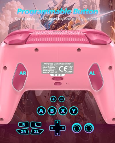 GMBACK Wireless Switch 2 Pro Controller, Turbo Controller for Nintendo Switch 2/1/Lite/OLED with Loop Macro, Home Wake Up, HD Rumble, Motion Control, Turbo, 800mAh, Pink - color: Pink