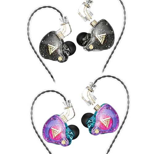 Wired Gaming Earbuds 2 Pack, AK6 PRO in Ear Monitors, Deep Bass Sound Wired Earbuds, HiFi in Ear Headphones with New 1DD 10mm Dynamic Driver, IEM for Music Gaming Video Calling (Black+Purple) - color: Black+Purple