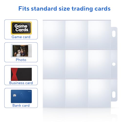 40 Pack 9 Pocket Trading Card Sleeves, Double-Sided Baseball Card Sleeves, Sheet Protectors For 3 Ring Binder, Photocard Holder Page Protectors For Trading Sports & Game Cards