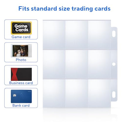 40 Pack 9 Pocket Trading Card Sleeves, Double-Sided Baseball Card Sleeves, Sheet Protectors For 3 Ring Binder, Photocard Holder Page Protectors For Trading Sports & Game Cards