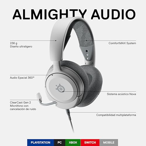 SteelSeries Arctis Nova 1P Multi-System Gaming Headset — Hi-Fi Drivers — 360° Spatial Audio — Comfort Design — Durable — Lightweight — Noise-Cancelling Mic — PS5/PS4, PC, Xbox, Switch - White - color: White