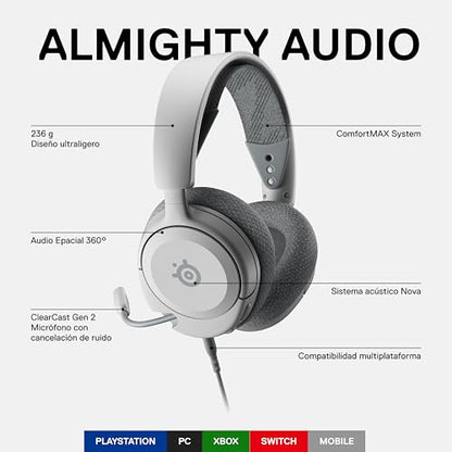 SteelSeries Arctis Nova 1P Multi-System Gaming Headset — Hi-Fi Drivers — 360° Spatial Audio — Comfort Design — Durable — Lightweight — Noise-Cancelling Mic — PS5/PS4, PC, Xbox, Switch - White - color: White