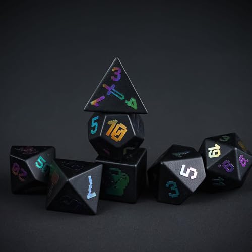 UDIXI Obsidian Gemstone Dice Set D&D Stone DND Dice Set for Tabletop Games | Natural Stone, Premium Gift Box, DM Gift, for Dungeons and Dragons Role Playing Games - color: Obsidian (Pixel Art)