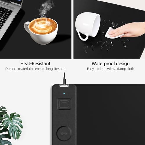 Mouse Pad with Wireless Charging, Large Desk Mat for Gaming, 31.5"x11.8" | Ultra-Smooth Surface, Non-Slip Rubber Base, Waterproof Computer Keyboard Pad for Gamer, Desk, Office, PC, Laptop, Black - color: Black - 31.5"x11.8"