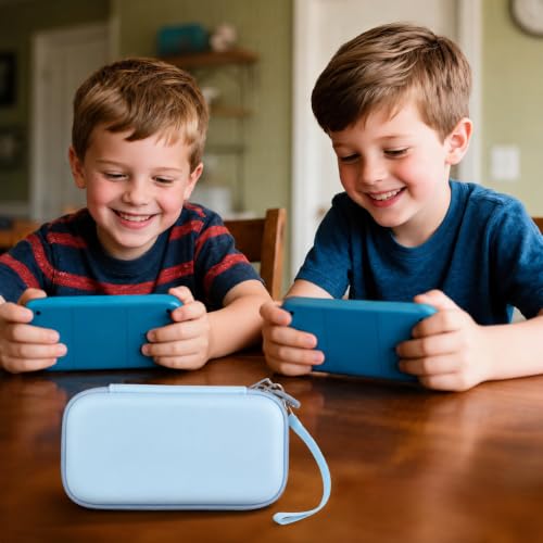 casmilee Handheld Game Console Case for WELLST·G/TaddToy/Beijue | Hard Shell, Padded Divider and Mesh Pocket, Carabiner Carry, for Kids and Adults, Case Only, Light Blue - color: Light Blue