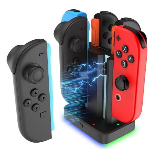 6 in 1 Charging Dock for Nintendo Switch 1/2 JoyCon with RGB Light,Ergonomics & Magnetic Fast Charge,Type-C Prot,Charger Stand Station Compatible with Switch 1/2 Joy Con