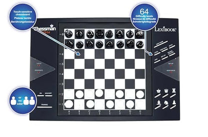 Lexibook, Chessman Elite Interactive Electronic Chess CG1300US | 64 levels, LED indicators, battery or adapter powered, Black/white - style: CG1300US