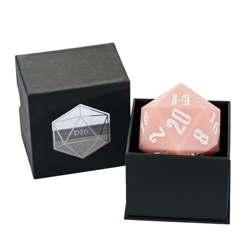 55mm Silicone D20 Dice, Large D20 Single 20 Sided DND Dice | Soft & Comfortable Touch, Perfect Bouncer, Stress Relief, Compatible with Dungeons and Dragons RPG Party Games - color: Pink W/White Numbers