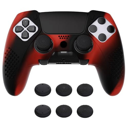 PlayVital 3D Studded Edition Anti-Slip Silicone Cover Case for ps5 Edge Controller, Soft Rubber Protector Skin for ps5 Edge Wireless Controller with 6 Thumb Grip Caps - Red & Black - color: Red & Black