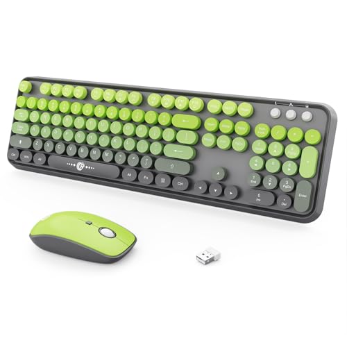 FOPETT Wireless Keyboard and Mouse Combo, 104 Keys Full-Sized 2.4 GHz Round Keycap Colorful Keyboards, USB Receiver Plug and Play, for Windows, Mac, PC, Laptop, Desktop (GradientMatchaGreen) - color: GradientMatchaGreen