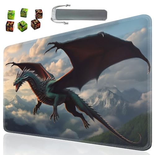 Board Game for TCG Playmat Table Mats Games Size 60X35 cm Mousepad Compatible for MTG RPG CCG Trading Card Game Play mats with 6 Dice (Playmat 132) Flying Dragon - color: Sotw-playmats-1-132