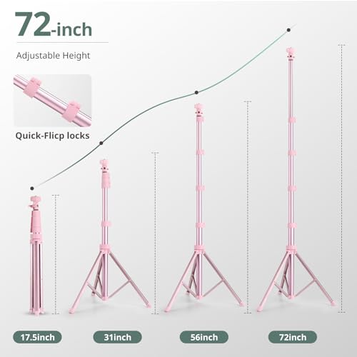 SENSYNE 72" Phone Tripod & Selfie Stick, Extendable Cell Phone Tripod Stand with Wireless Remote and Phone Holder, Compatible with iPhone Android Phone, Camera, Pink - color: Pink, size: 72-inch