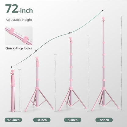 SENSYNE 72" Phone Tripod & Selfie Stick, Extendable Cell Phone Tripod Stand with Wireless Remote and Phone Holder, Compatible with iPhone Android Phone, Camera, Pink - color: Pink, size: 72-inch