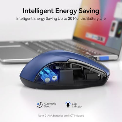 TECKNET Wireless Mouse, BT 5.0/2.4G, Silent 4800 DPI 6 Buttons, Blue | Bluetooth 5.0/3.0 & USB A, 2-Device Easy Switch, Wide OS Compatible, 6-DPI, Ergonomic for S/M Hands, Extended Battery - color: Blue