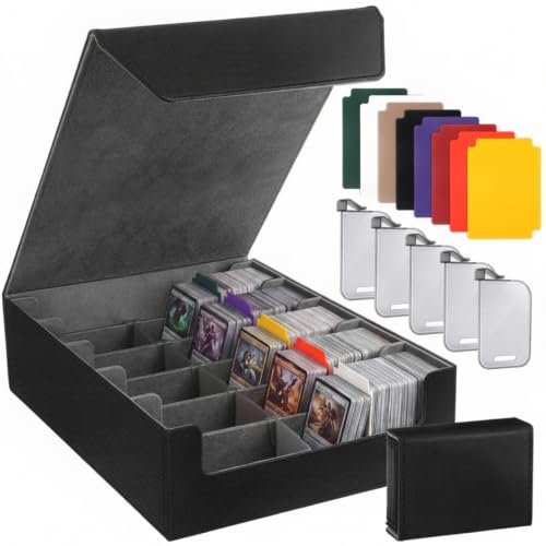 Novabright 4500+ Trading Card Storage Box 5-row with Handle, Storage Box Holds 4500+ Cards with Magnetic Lid, Includes 24 Dividers & 5 Separators Organizer Case Compatible with Mtg Tcg Sport Card